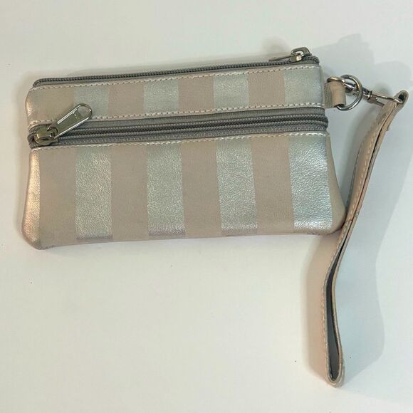 White and Silver Striped Small Wristlet - Picture 3 of 4